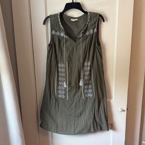Olive Embroidered Sleeveless Top